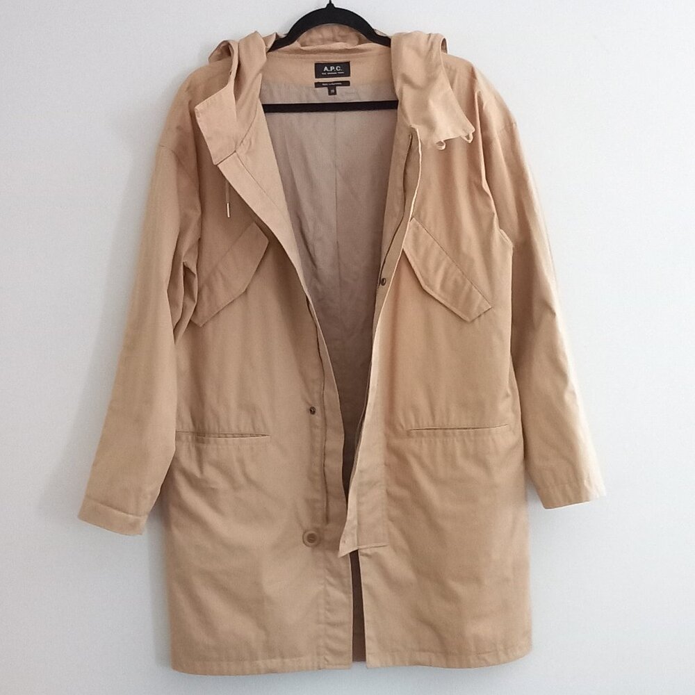 A.P.C. beige trench coat with hood